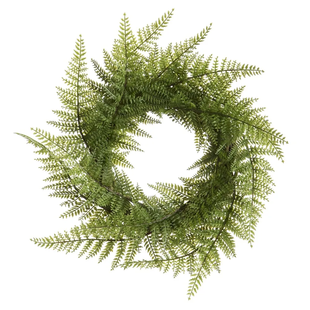 11" Artificial Leather Fern Leaf Hanging Wreath -Green