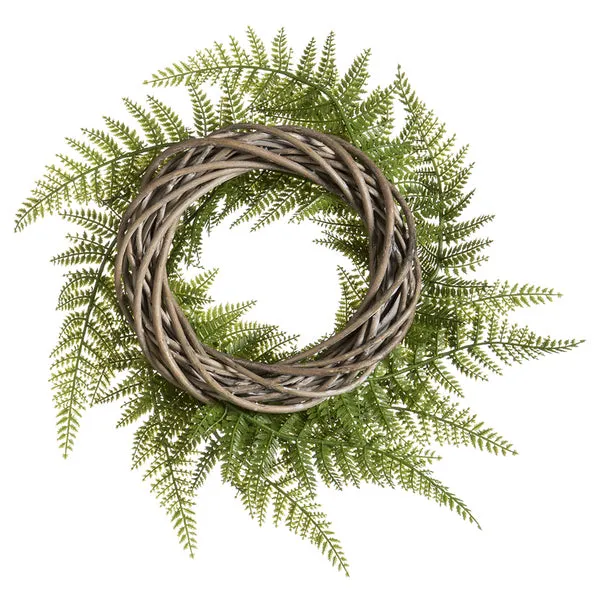 11" Artificial Leather Fern Leaf Hanging Wreath -Green