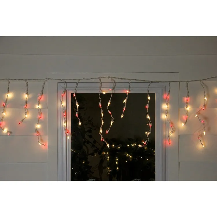 150-Count Red and Clear Mini Icicle Christmas Light Set with 8.75' White Wire