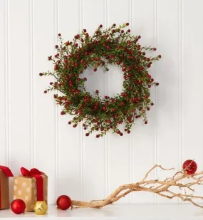 16” Boxwood and Berries Artificial Wreath