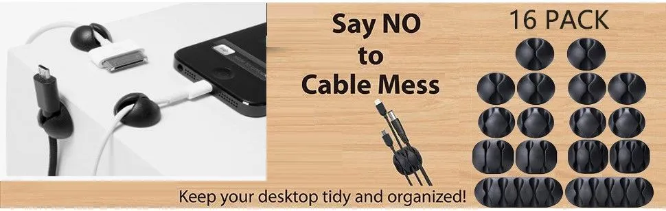 16 Pack Black Cord Organizer Cable Management for Home and Office