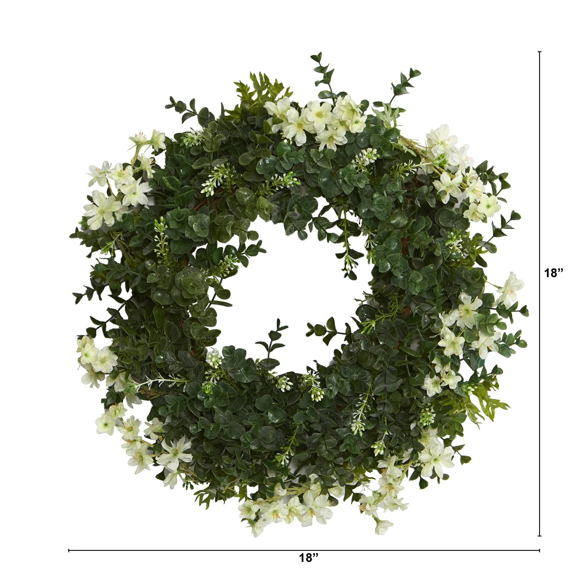 18" Eucalyptus and Dancing Daisy Double Ring Artificial Wreath with Twig Base