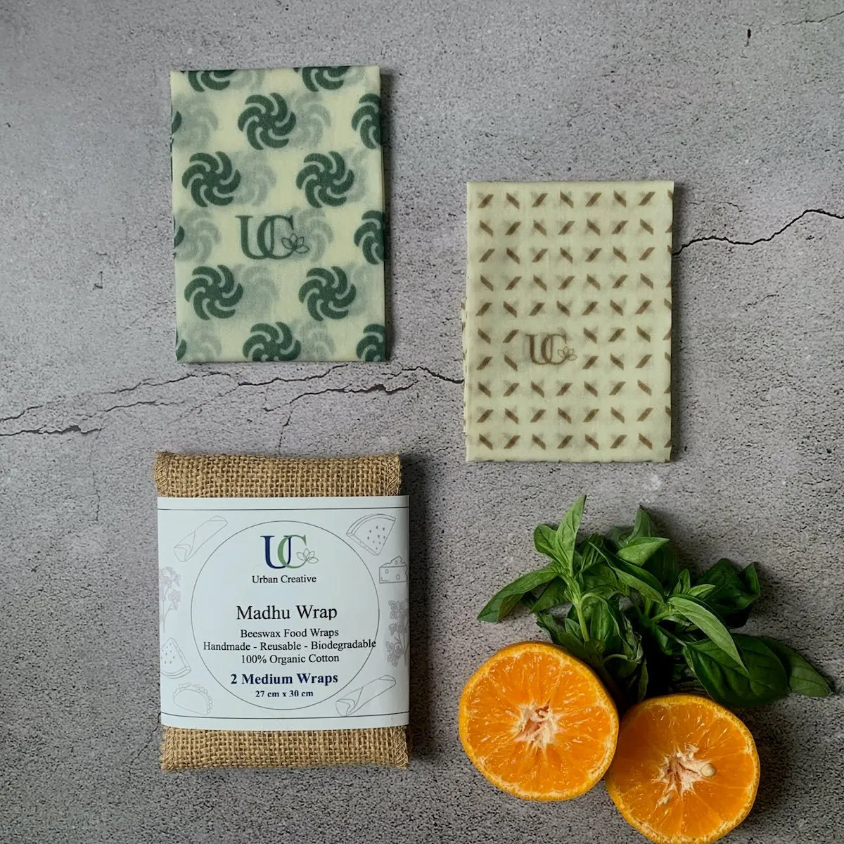 2 Medium -10.5" x 12" Madhu Wrap Reusable Beeswax Food Wraps