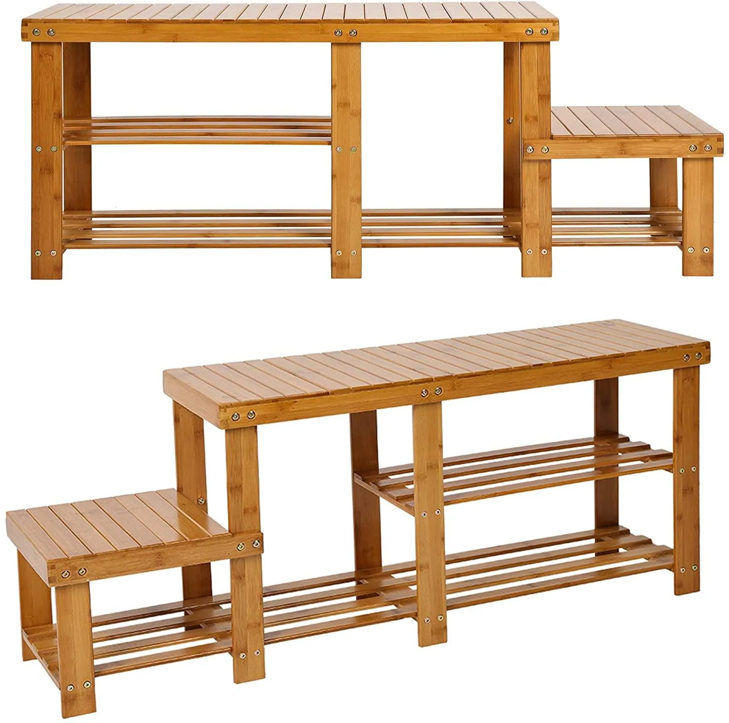 2-Tier Bamboo Shoe Rack Bench Entryway Organiser Rack Shelf Plant Stand Storage Bench