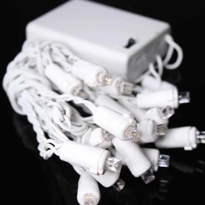 20-light 5mm Warm White LED Battery Lights, White Wire