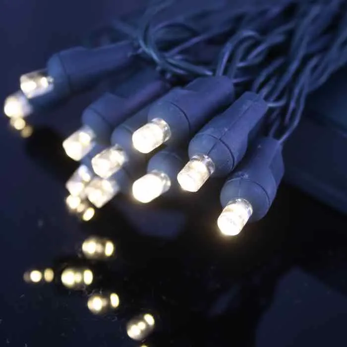 20-light 5mm Warm White LED Battery Lights, White Wire