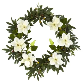 20” Olive and Anemone Artificial Wreath