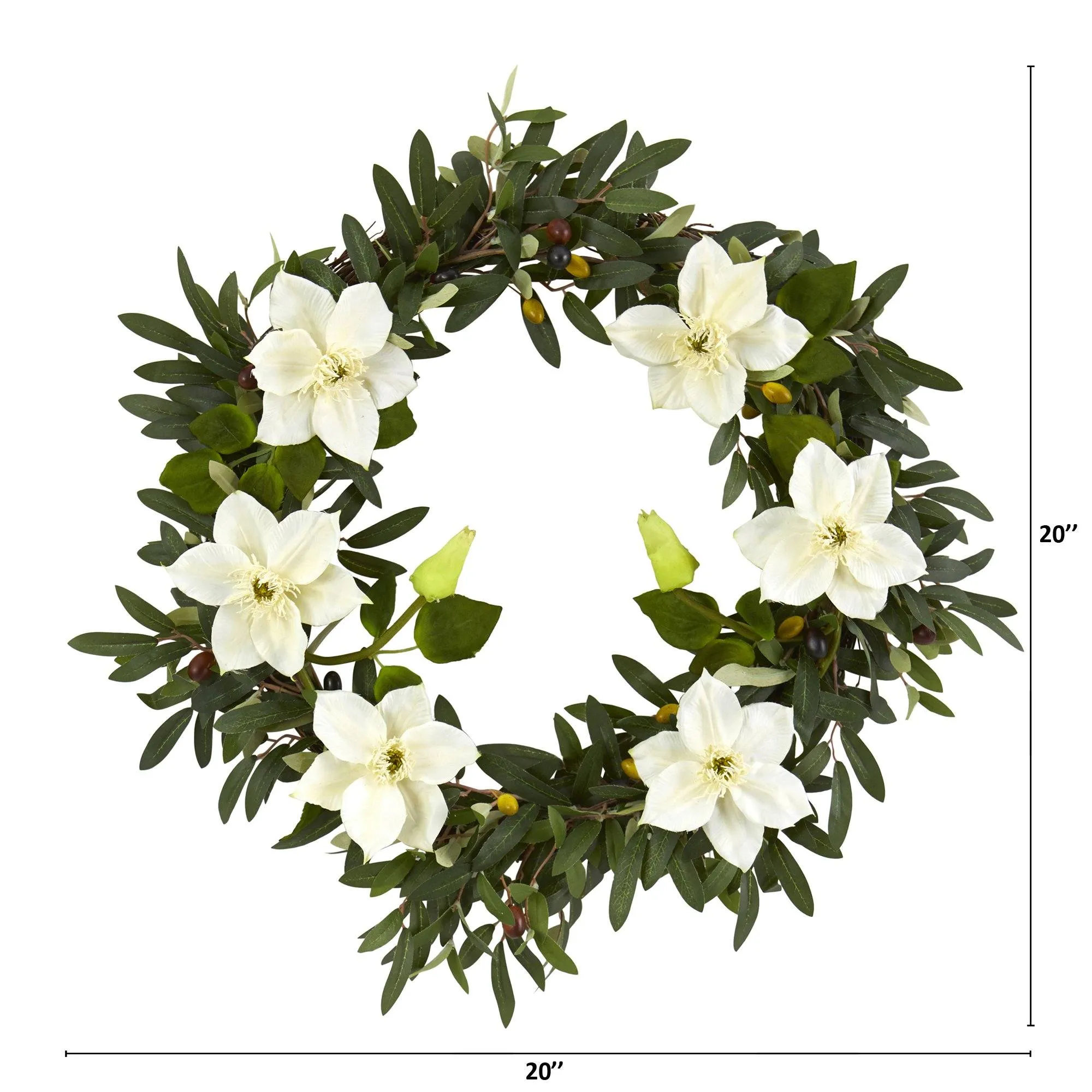 20” Olive and Anemone Artificial Wreath