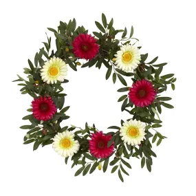 20” Olive and Gerber Daisy Artificial Wreath