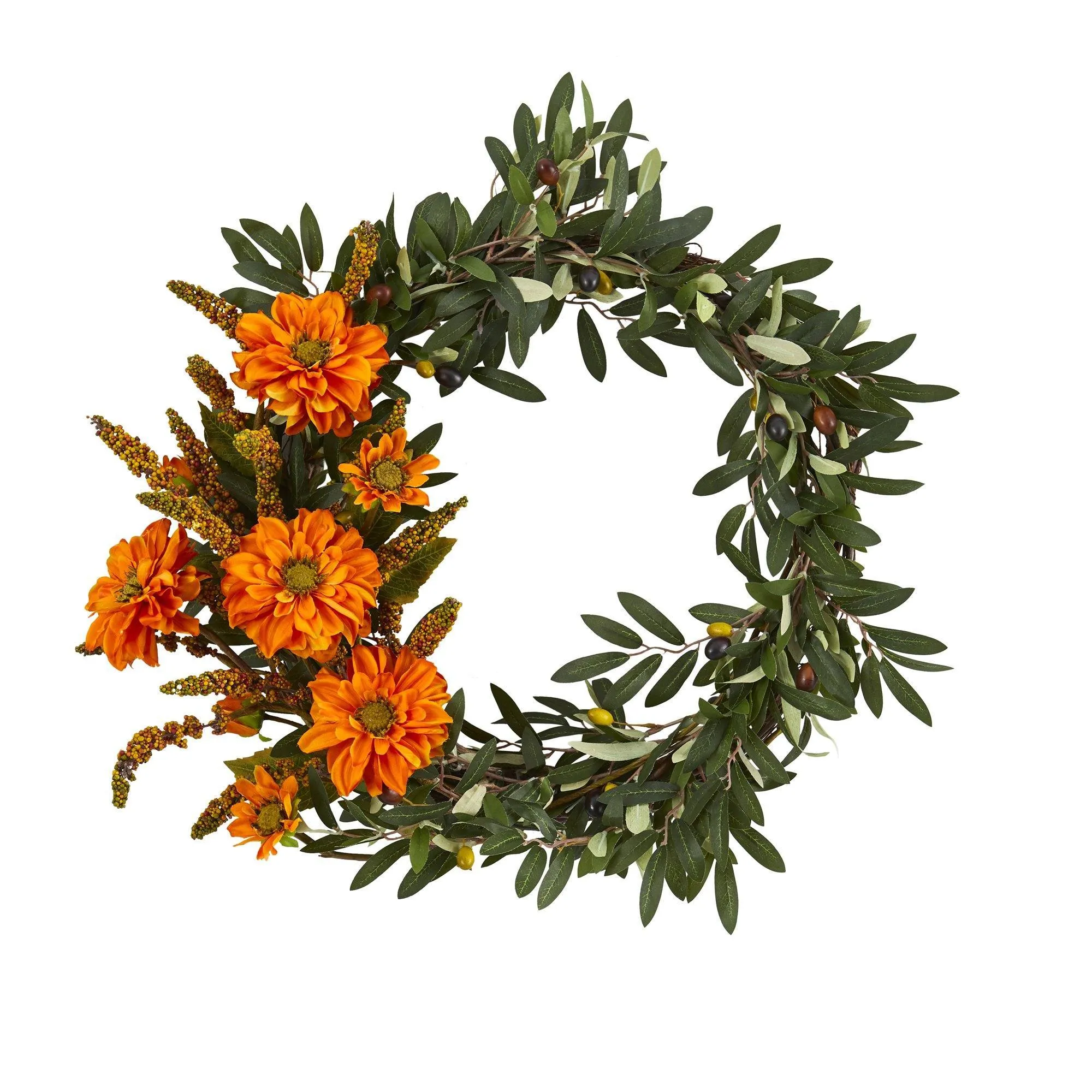 20” Olive and Zinnia Artificial Wreath