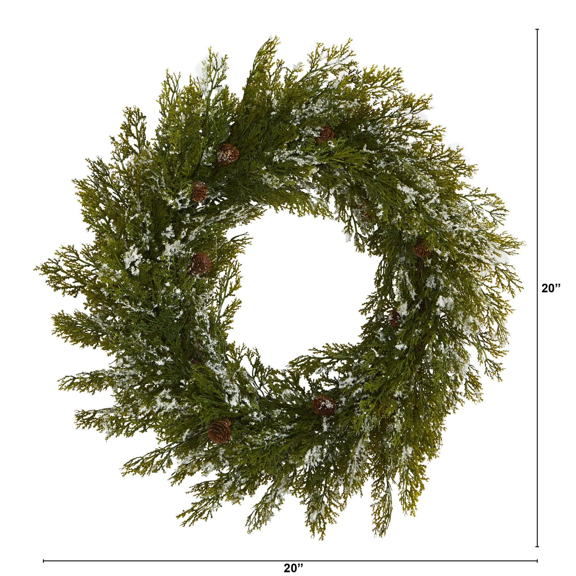 20” Snowed Artificial Cedar Wreath with Pine Cones