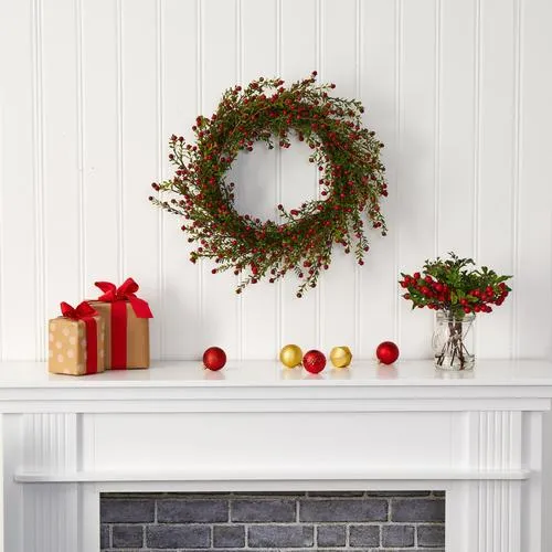 20" Boxwood and Berries Artificial Wreath