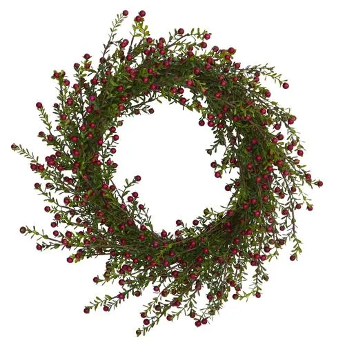 20" Boxwood and Berries Artificial Wreath