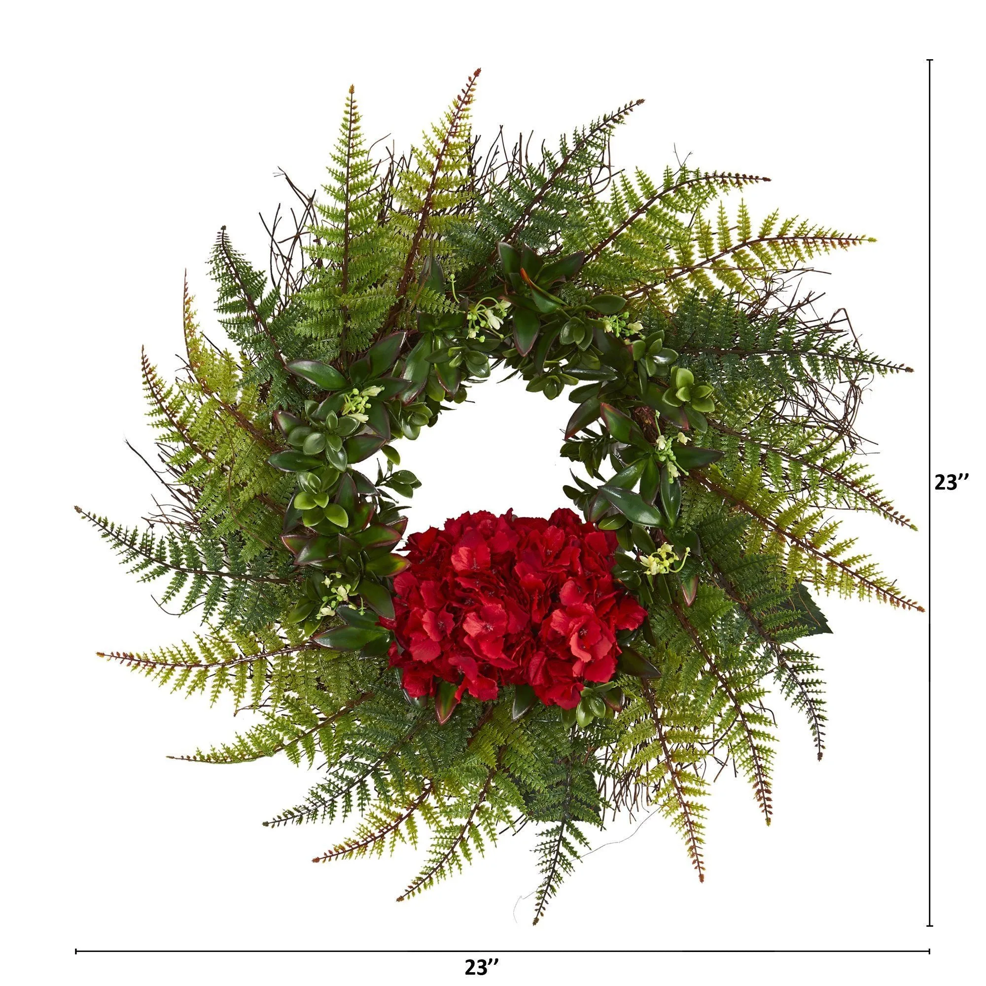 23” Assorted Fern and Hydrangea Artificial Wreath