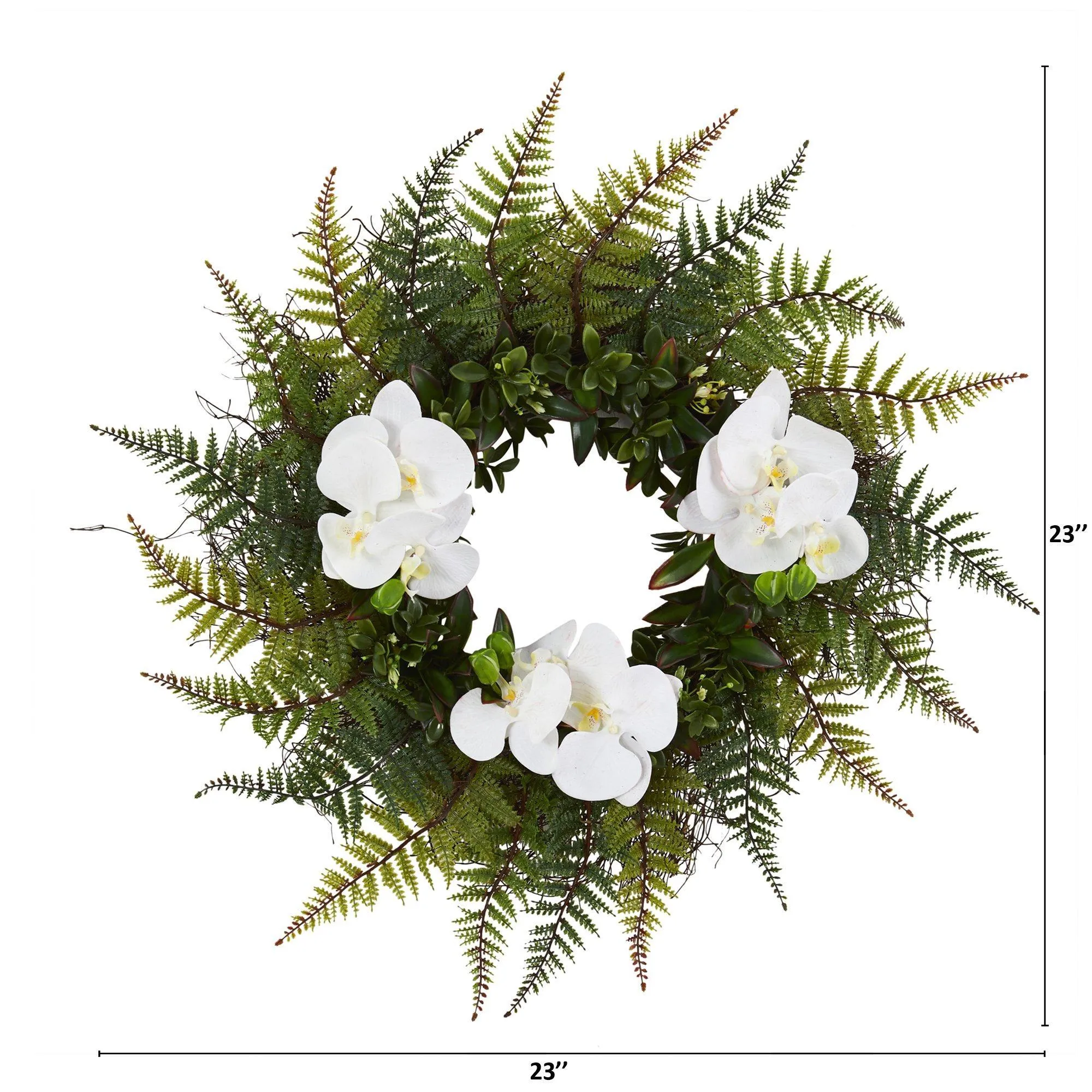 23” Assorted Fern and Phalaenopsis Orchid Artificial Wreath