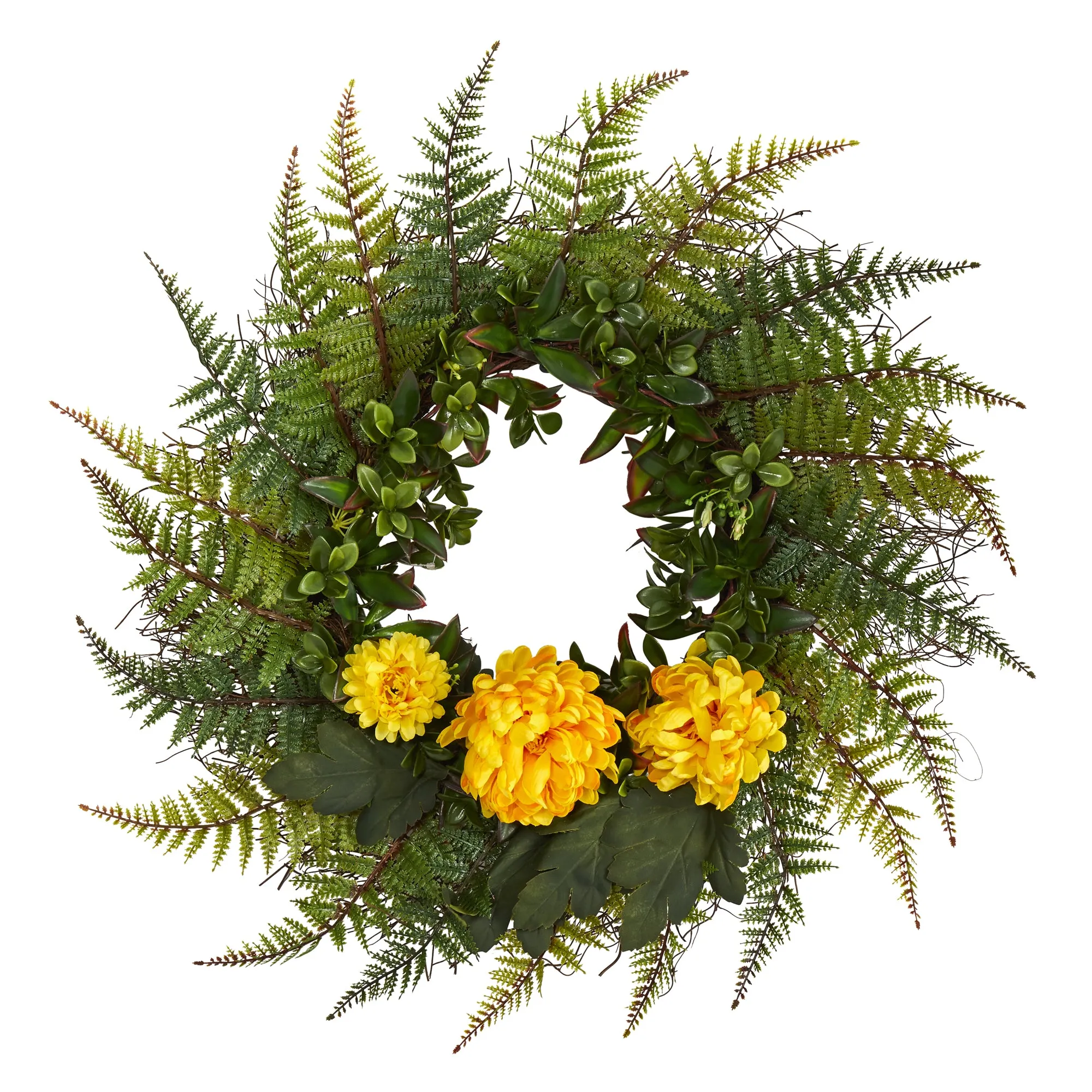 23" Assorted Fern and Chrysanthemum Artificial Wreath