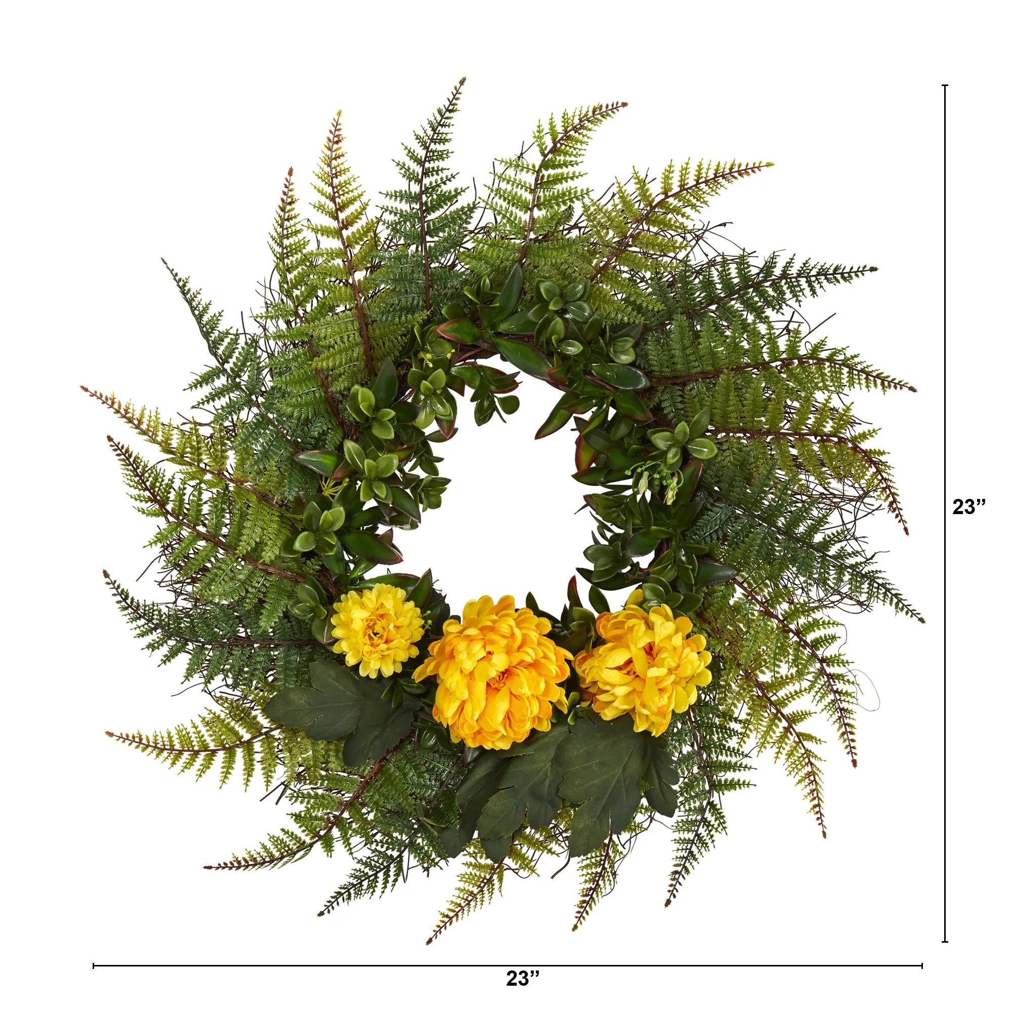 23" Assorted Fern and Chrysanthemum Artificial Wreath