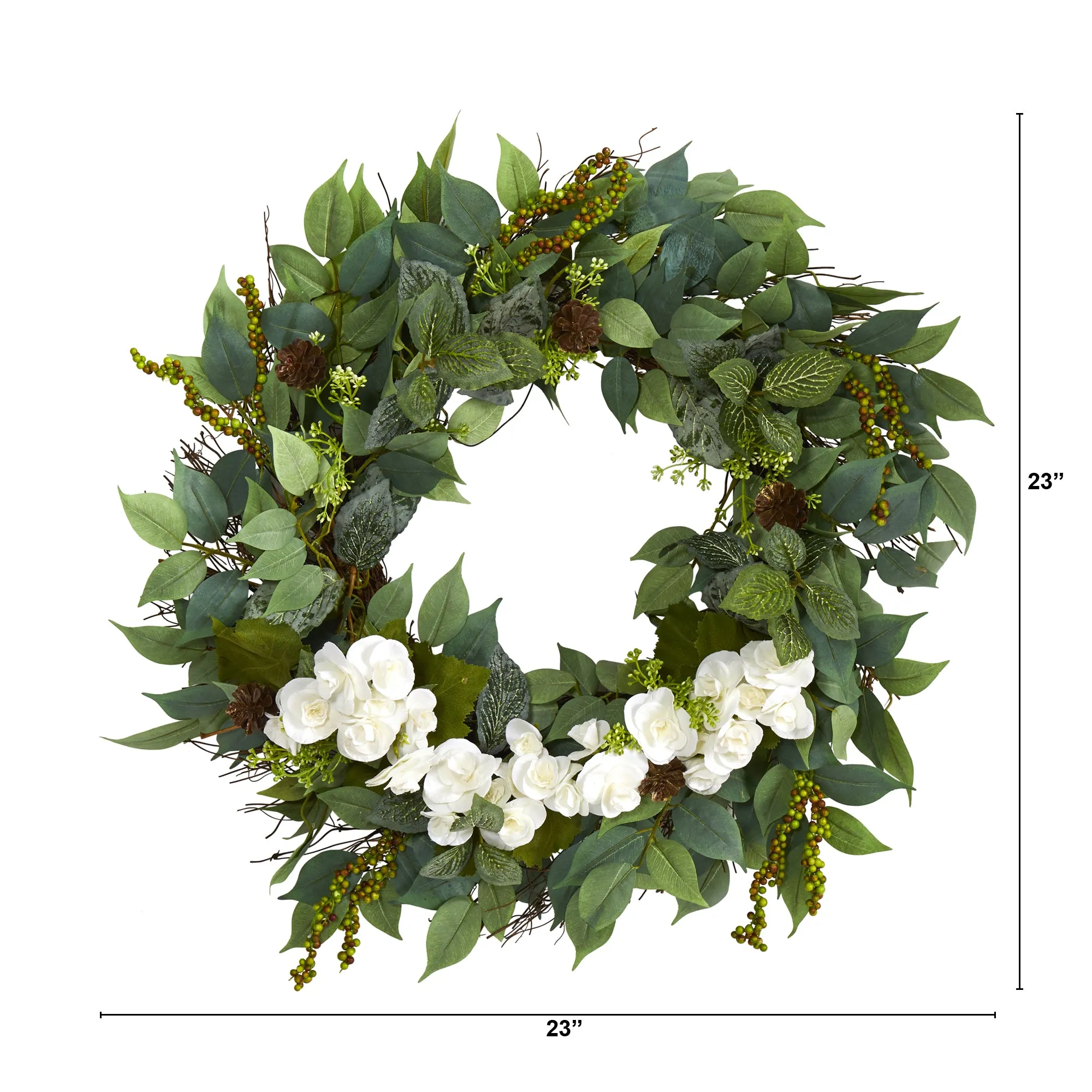 23" Mixed Greens and Begonia Artificial Wreath