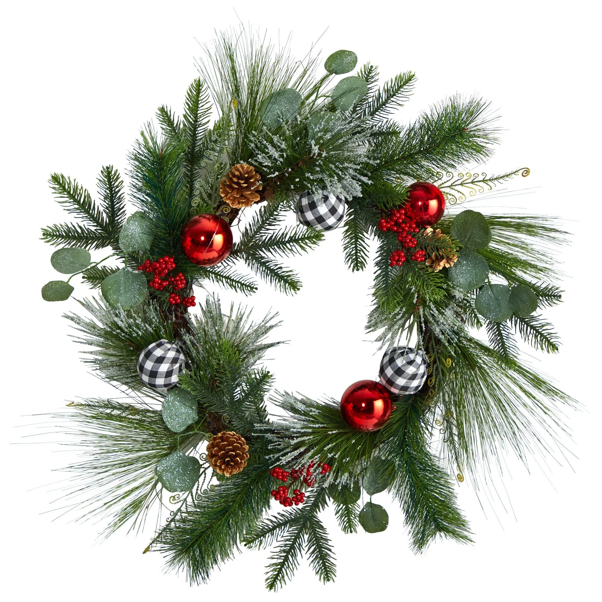 24” Berry and Pinecone Artificial Christmas Wreath with Ornaments