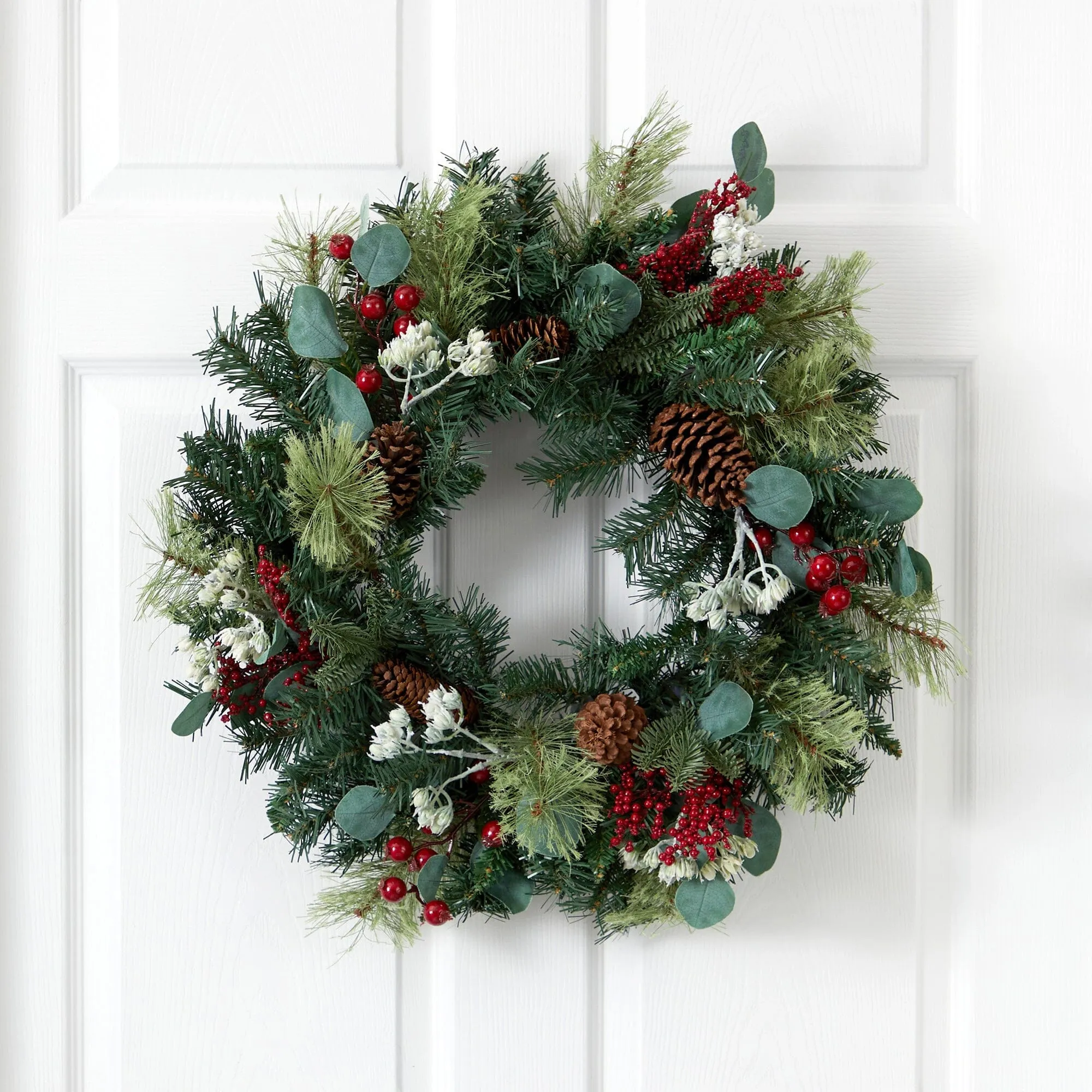 24” Eucalyptus and Pine Artificial Wreath with Berries and Pine Cones