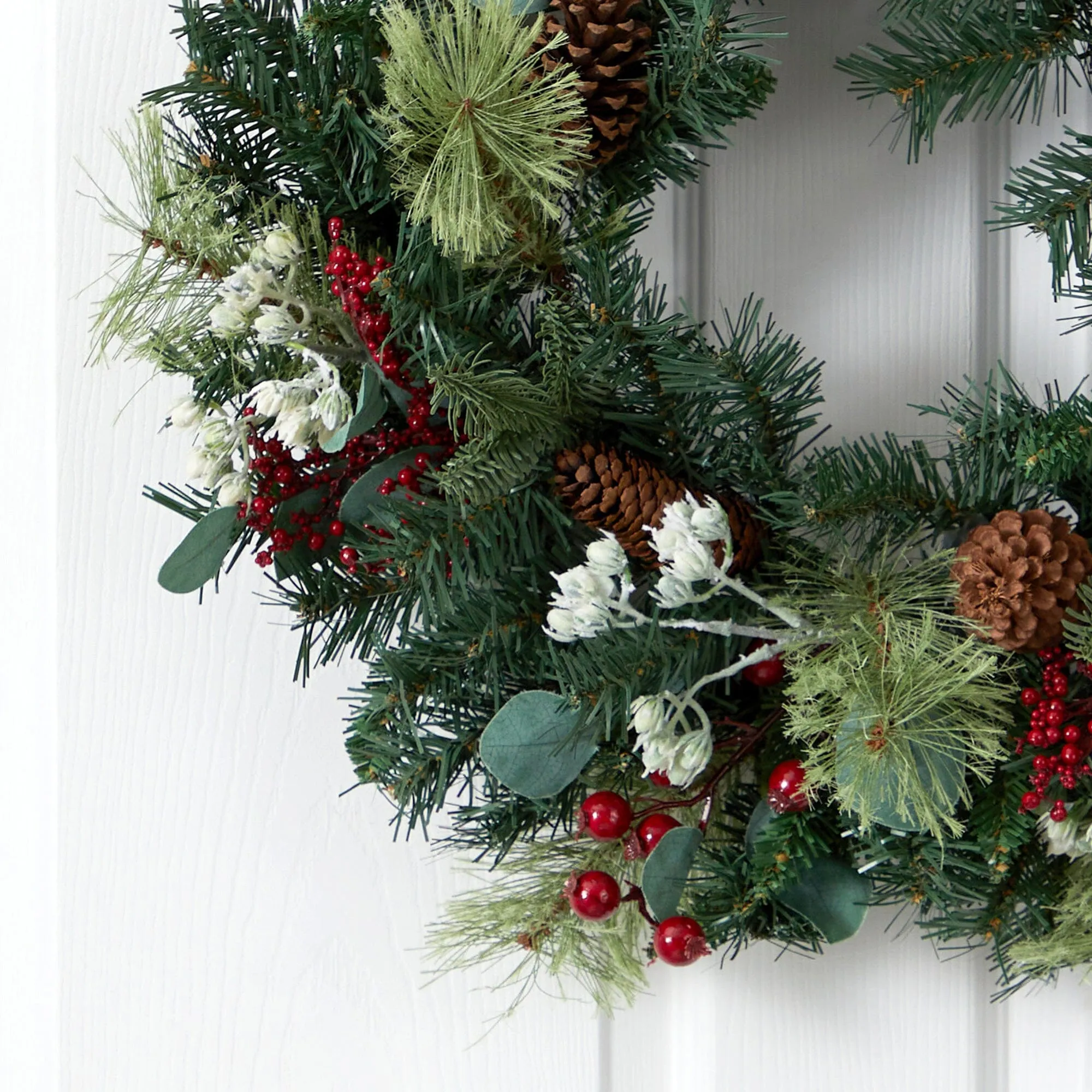 24” Eucalyptus and Pine Artificial Wreath with Berries and Pine Cones