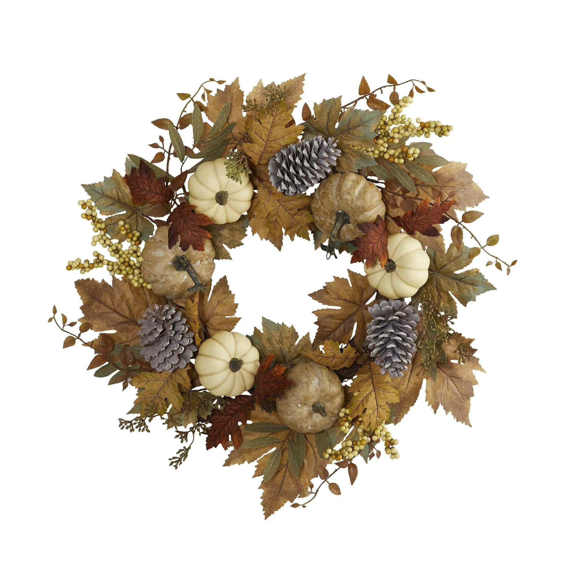 24” Fall Pumpkins, Pine Cones and Berries Artificial Wreath