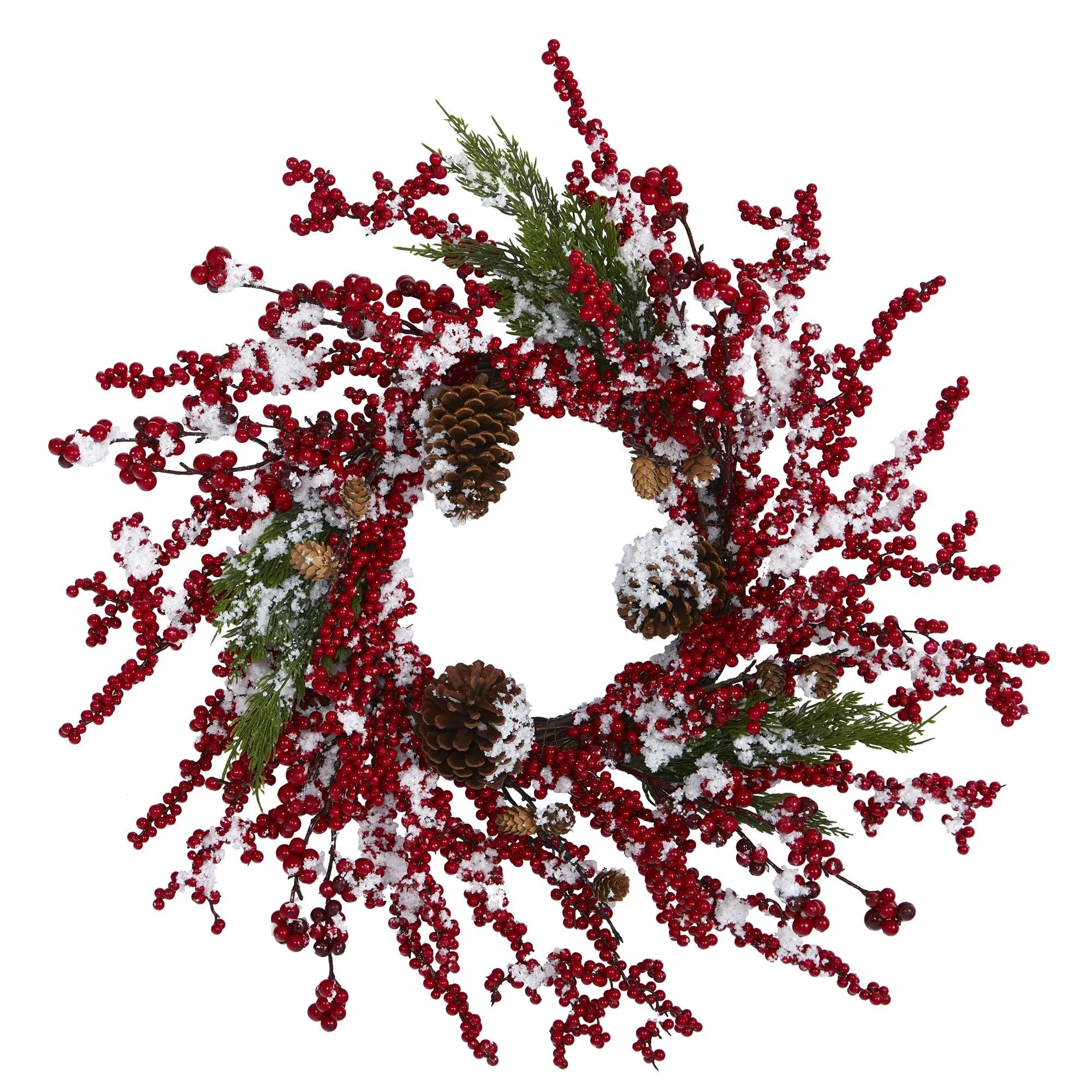 24” Frosted Cypress Artificial Wreath with 
Berries and Pine Cones