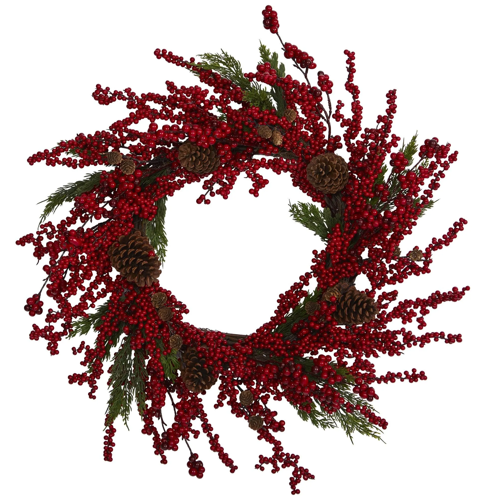 28” Cypress Artificial Wreath with Berries and Pine Cones