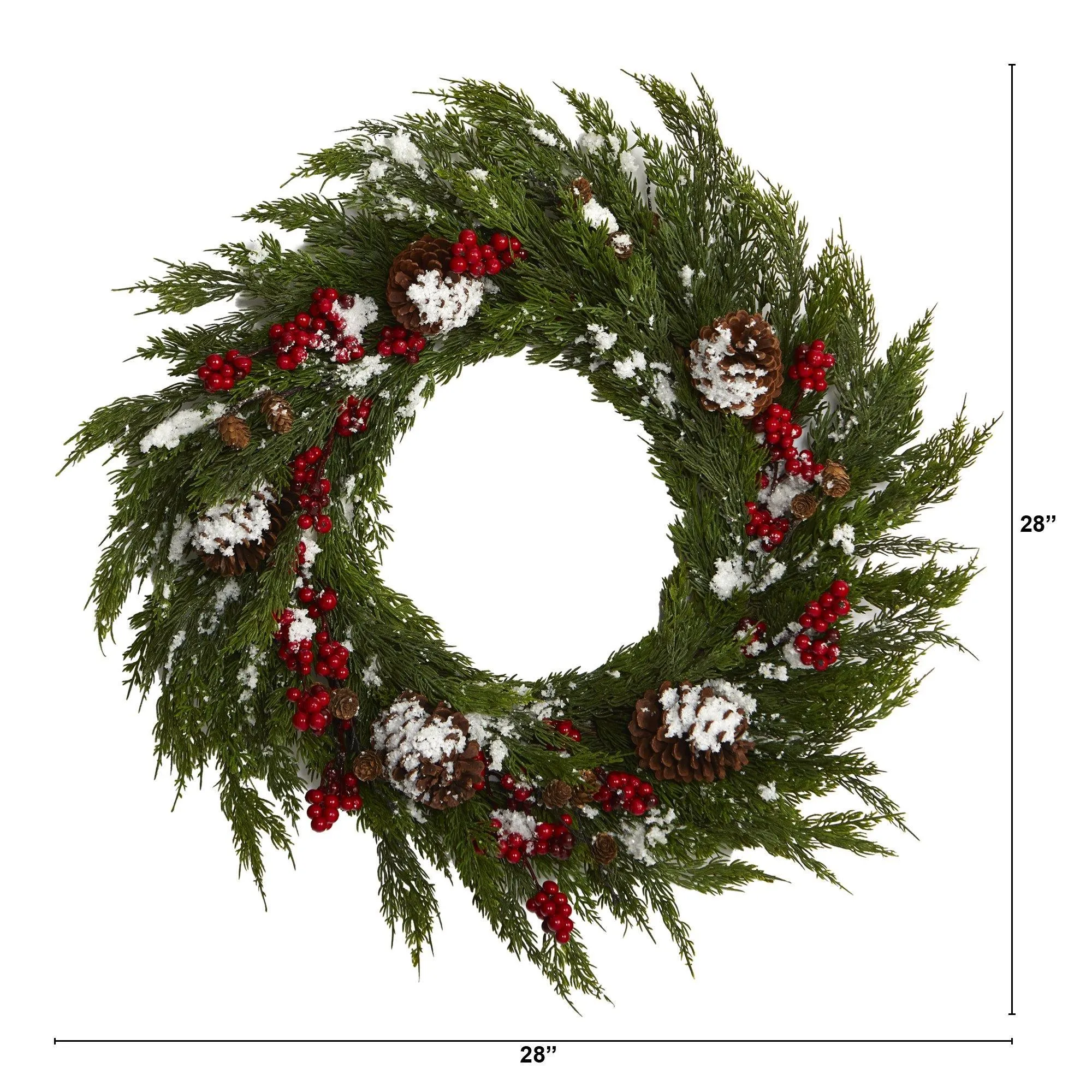 28'' Frosted Cypress with Berries and Pine Cones Artificial Wreath