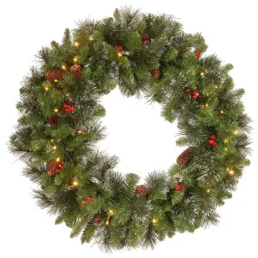 30" Frosted Pre-Lit Verona Wreath with Pine Cones and Berries