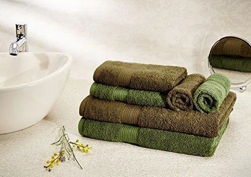 Amazon Brand - Solimo 100% Cotton 6 Piece Towel Set, 500 GSM (Brown and Olive Green)