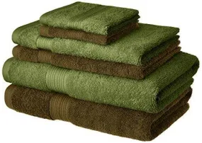 Amazon Brand - Solimo 100% Cotton 6 Piece Towel Set, 500 GSM (Brown and Olive Green)