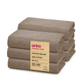 Anko Australia 100% Cotton Malmo 550 GSM | Light Gray Bath Towel | 150 x 75 cm Extra Large Bath Towel | Soft, Absorbent, Quick Dry, Fade-Resistant Face Towels | Travel, Gym, Salon Towel (Pack of 6)