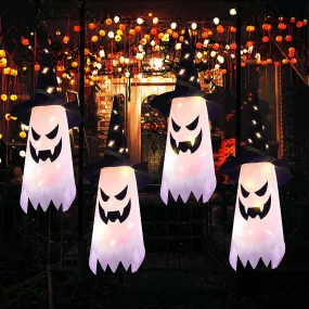 Arperles Halloween Decorations Outdoor Halloween Decor Hanging Outdoor String Lights Glowing Ghost Witch Hat Halloween Decorations Indoor Ornaments Halloween Lights for Home Tree Garden Yard (4Pcs)