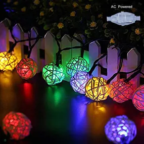 Ascension ® 3.5meters 16 LEDs Globe Rattan Balls String Lights for Home Decoration Festival Decor Lights Indoor Outdoor Decorative Fairy Lights Curtain (Multi) AC Powered