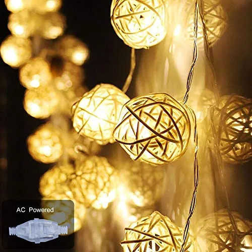 Ascension ® 4 Meters 16 LEDs Globe Rattan Balls String Lights for Home Decoration Festival Decor Lights Indoor Outdoor Decorative Fairy Lights Curtain (Warm White) AC Powered