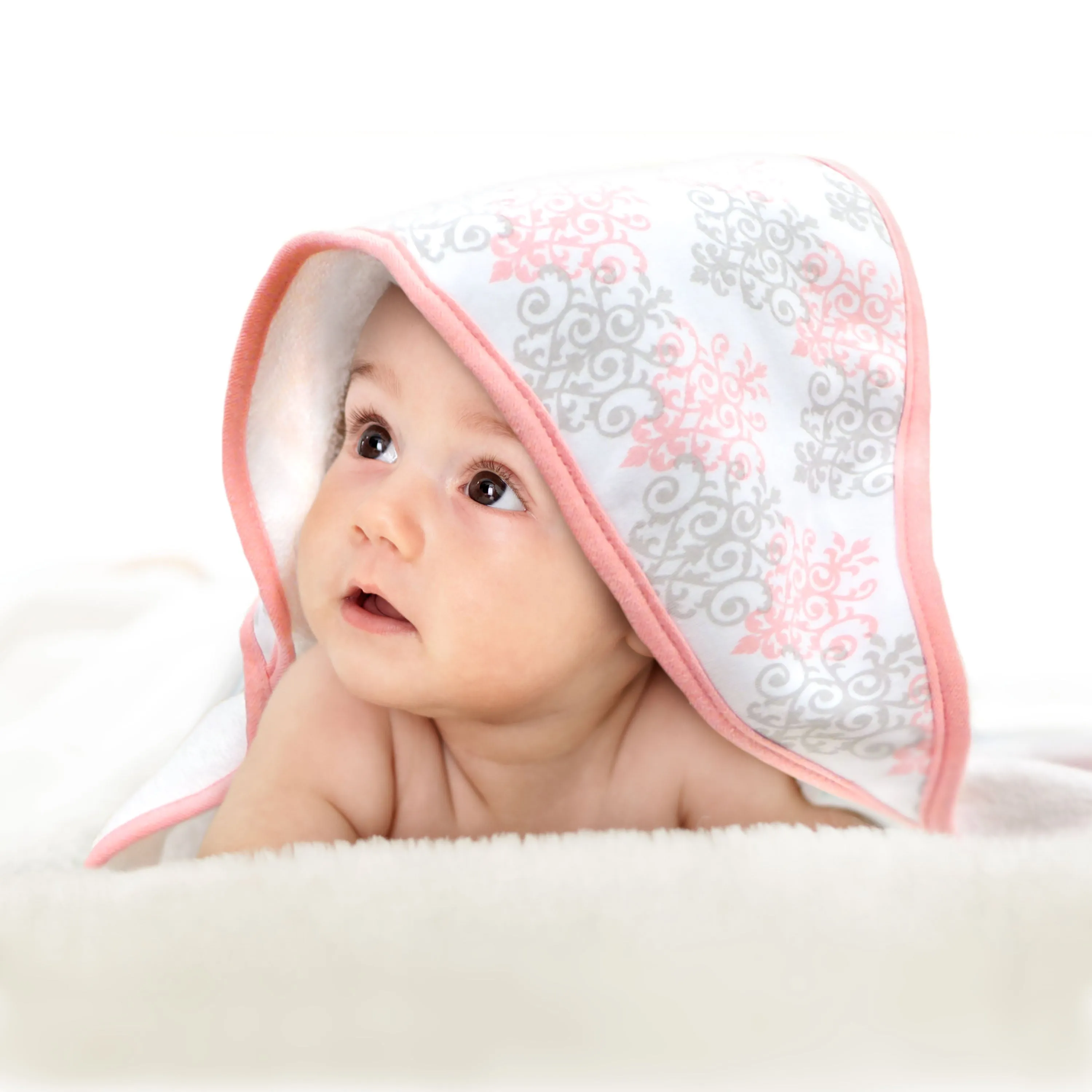 Baby Treasures® Baby Hooded Towel Set - Pink Trim 2 pack