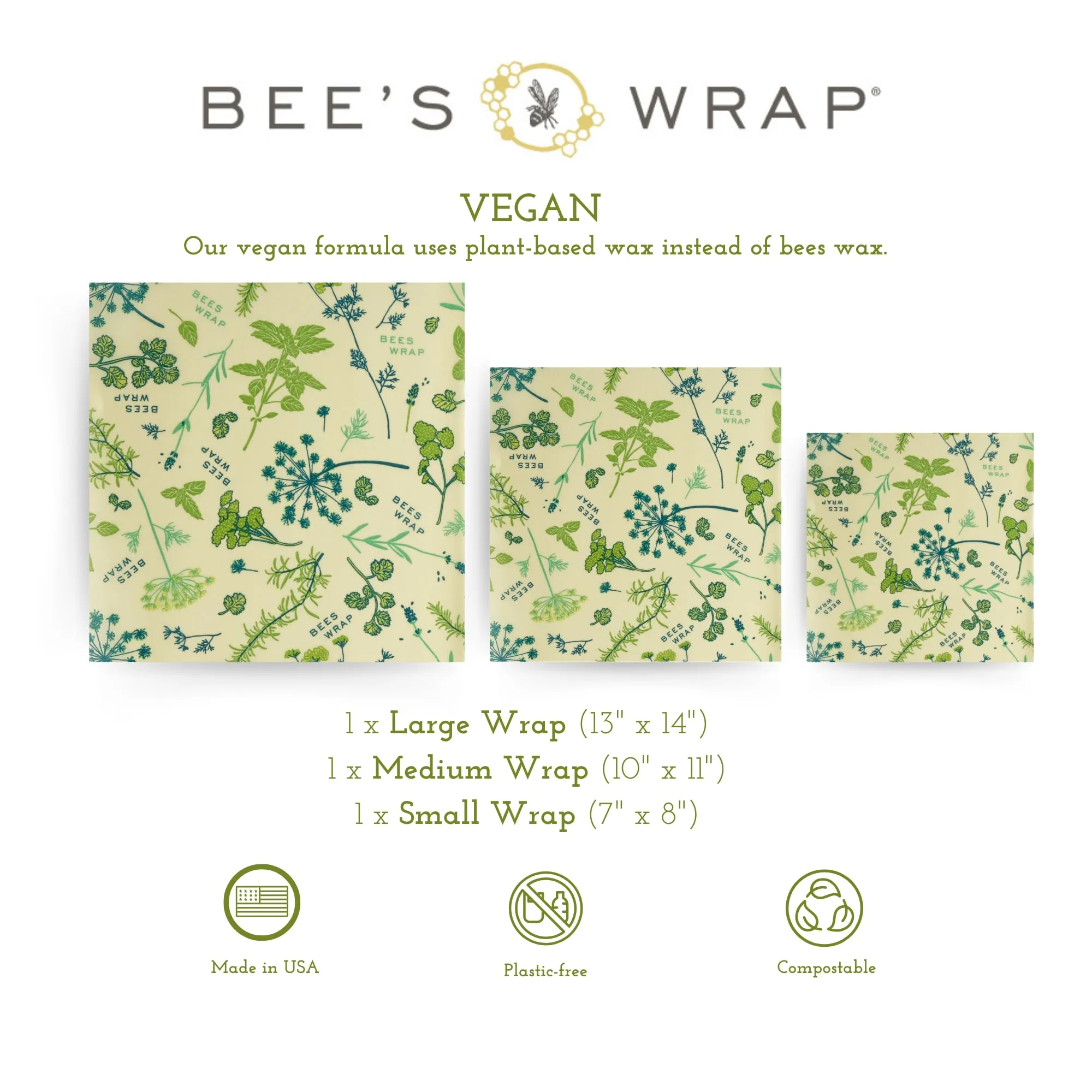 Bee's Wrap: Reusable Beeswax Food Wraps - Plastic-Free (Pack of 3)