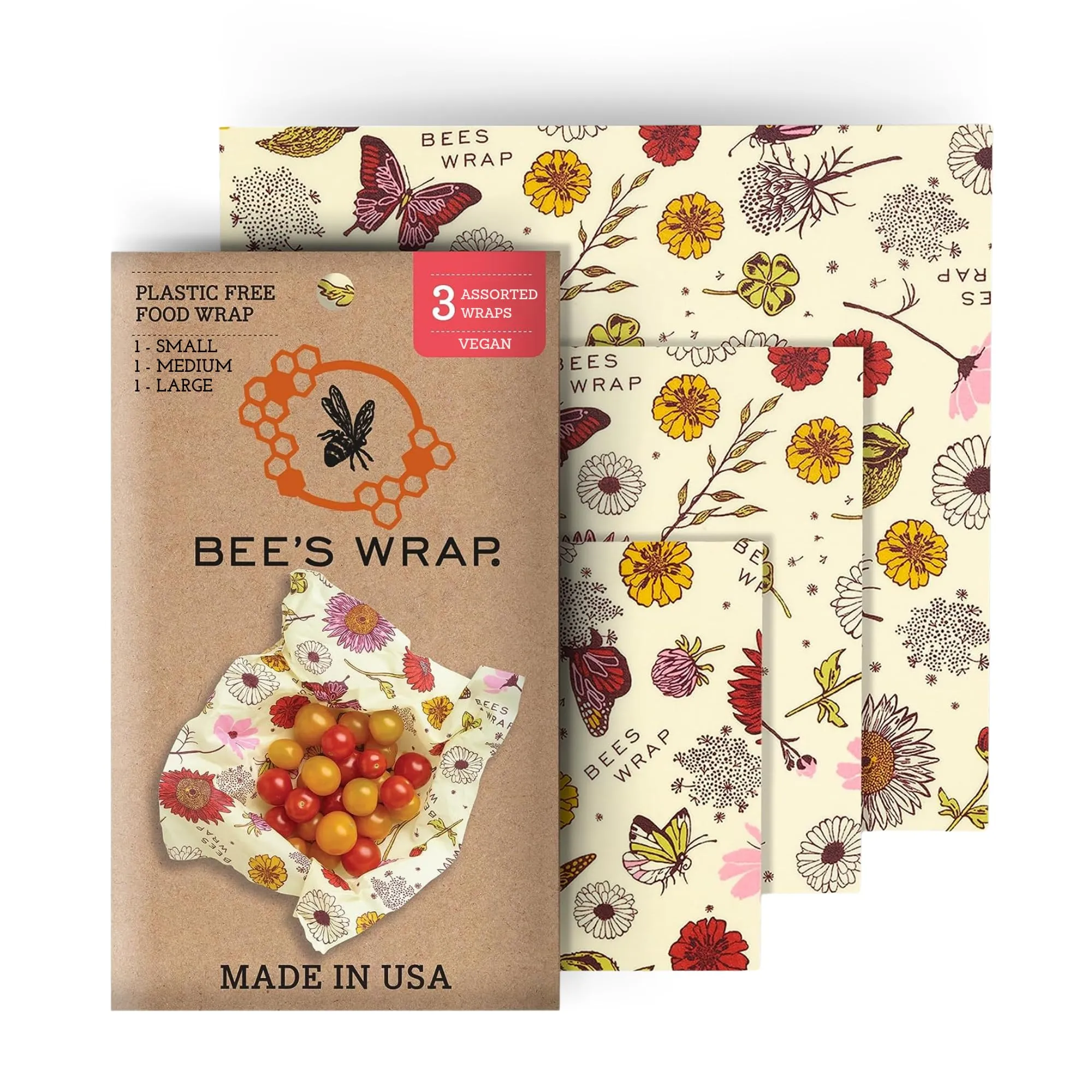 Bee's Wrap: Reusable Beeswax Food Wraps - Plastic-Free (Pack of 3)