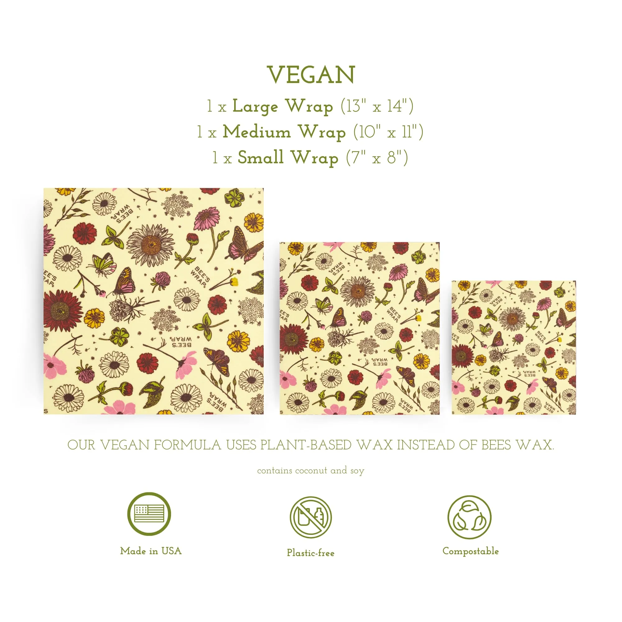 Bee's Wrap: Reusable Beeswax Food Wraps - Plastic-Free (Pack of 3)