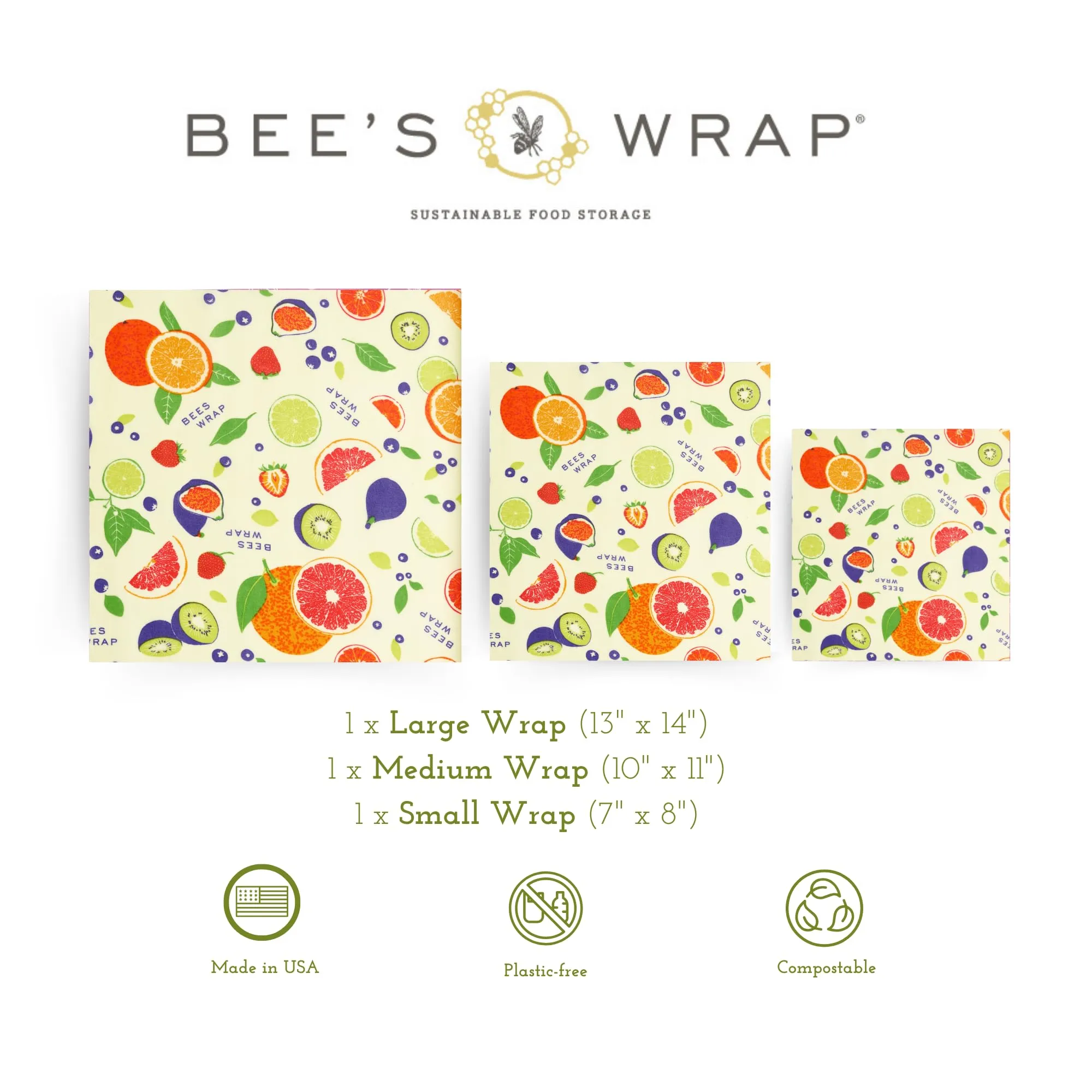 Bee's Wrap: Reusable Beeswax Food Wraps - Plastic-Free (Pack of 3)