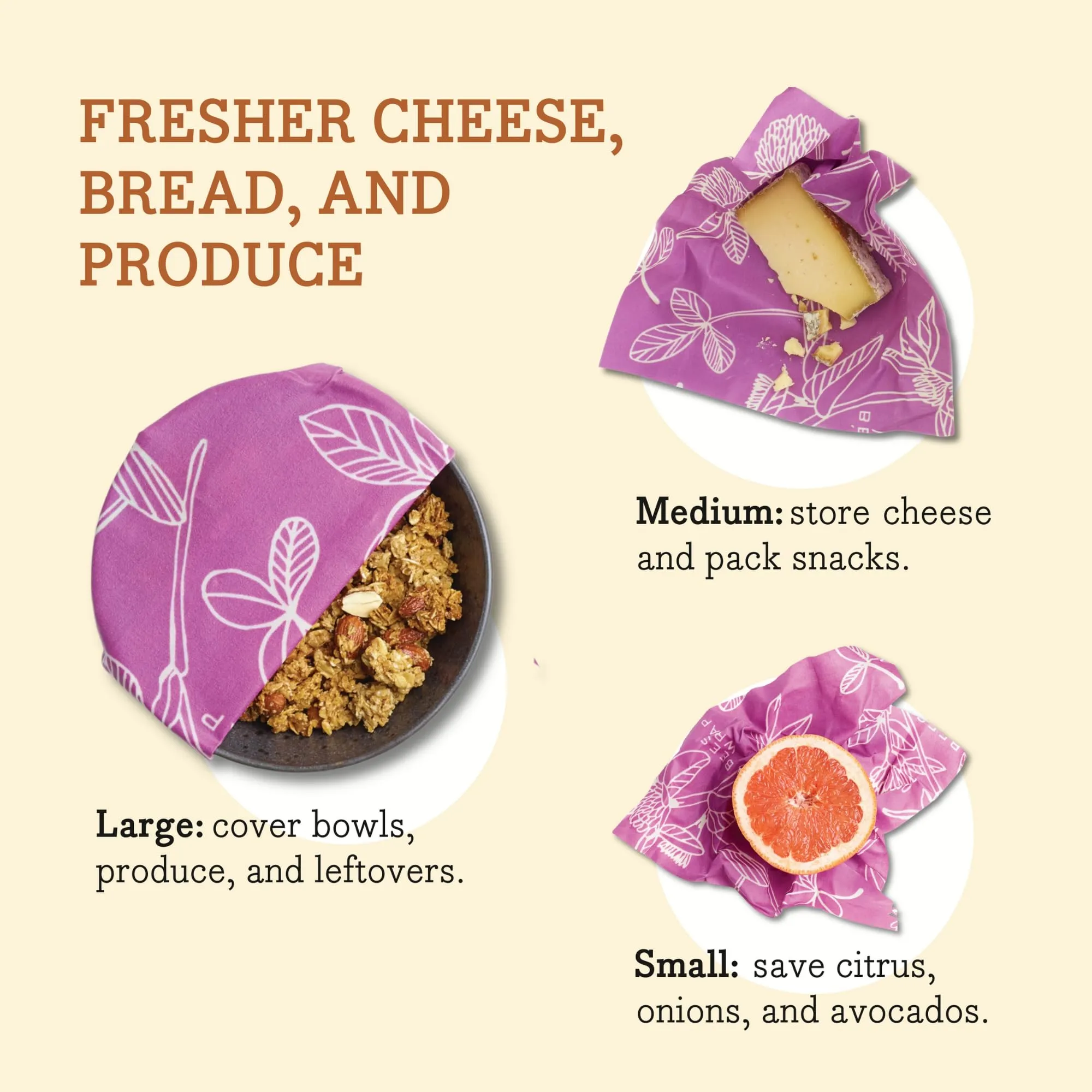 Bee's Wrap: Reusable Beeswax Food Wraps - Plastic-Free (Pack of 3)