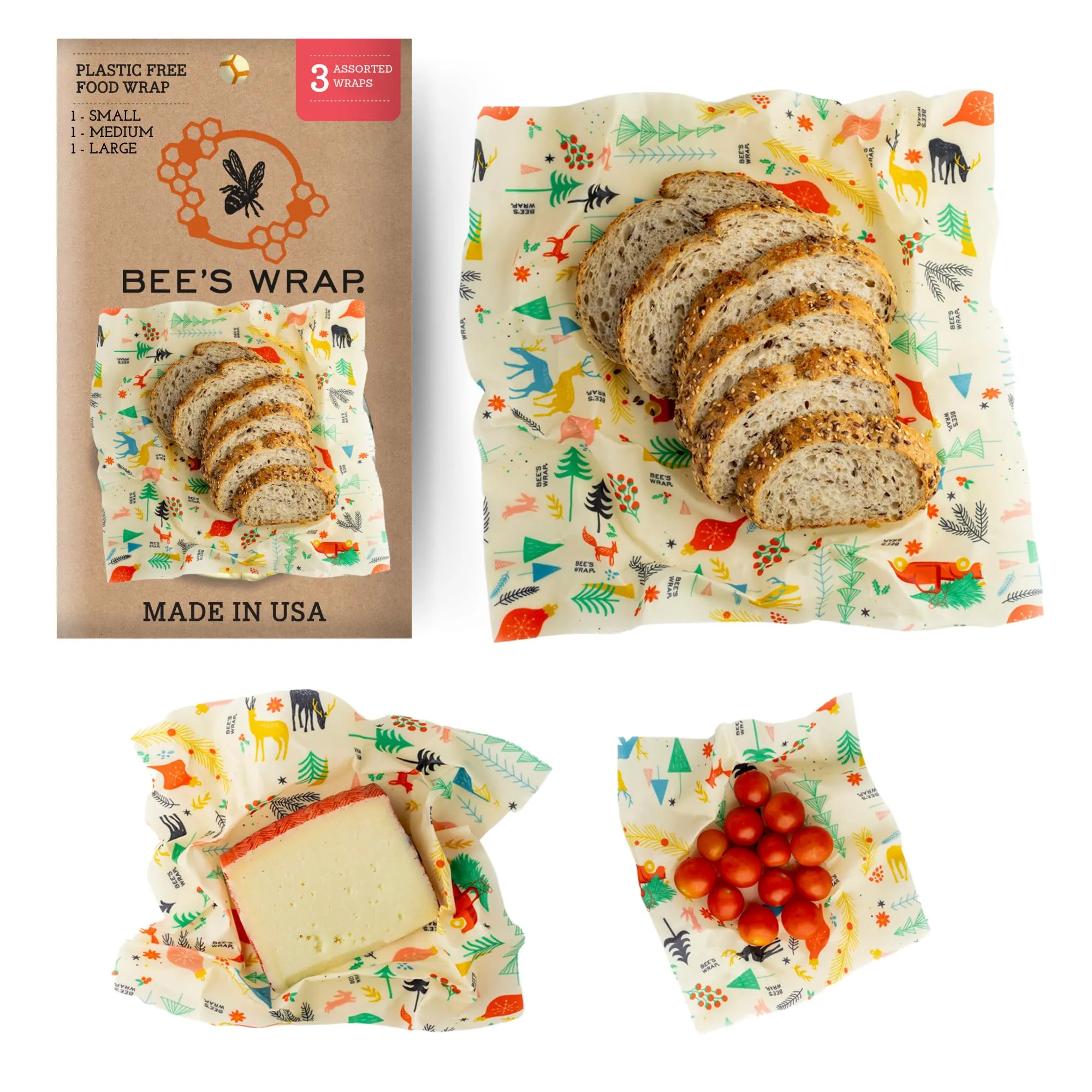 Bee's Wrap: Reusable Beeswax Food Wraps - Plastic-Free (Pack of 3)