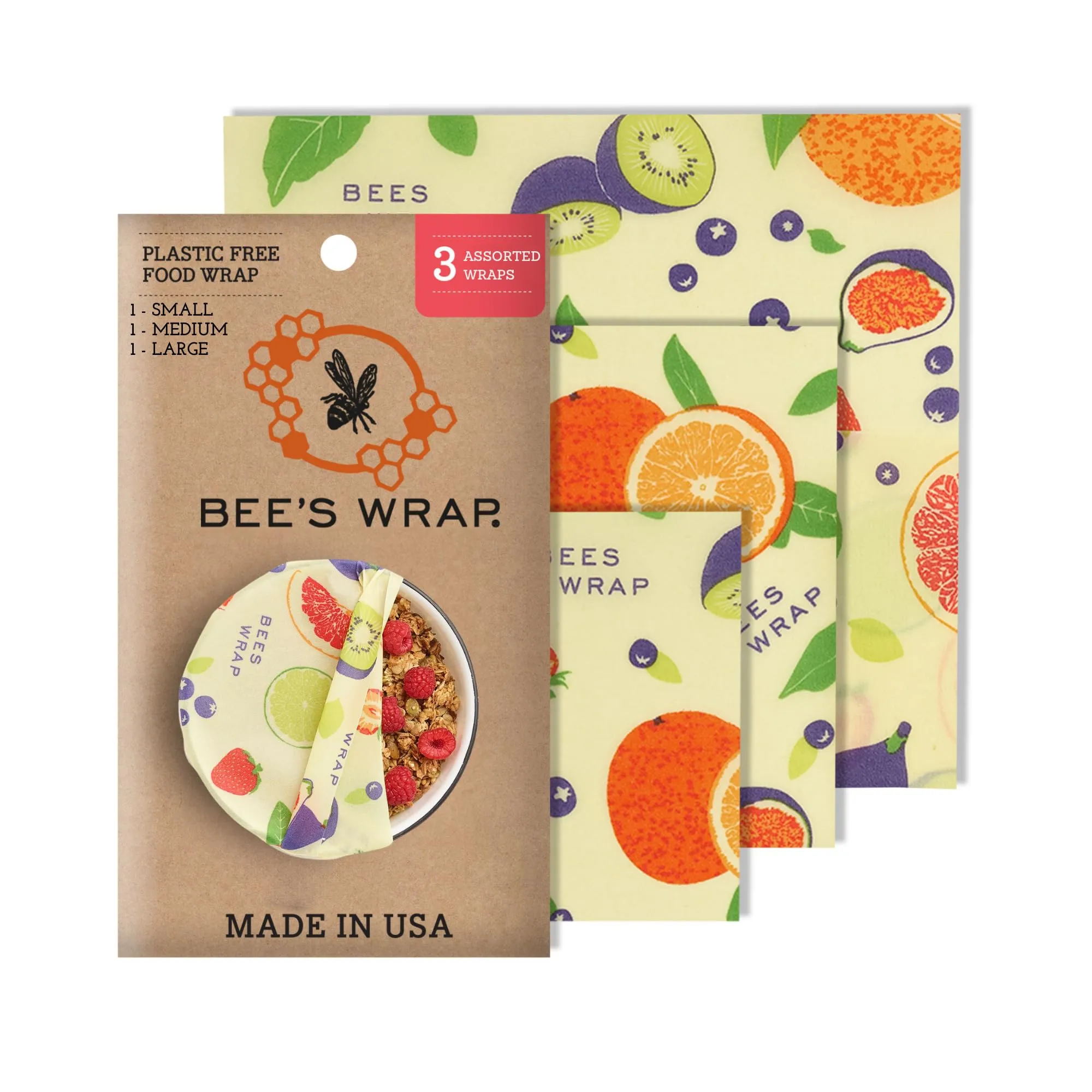 Bee's Wrap: Reusable Beeswax Food Wraps - Plastic-Free (Pack of 3)