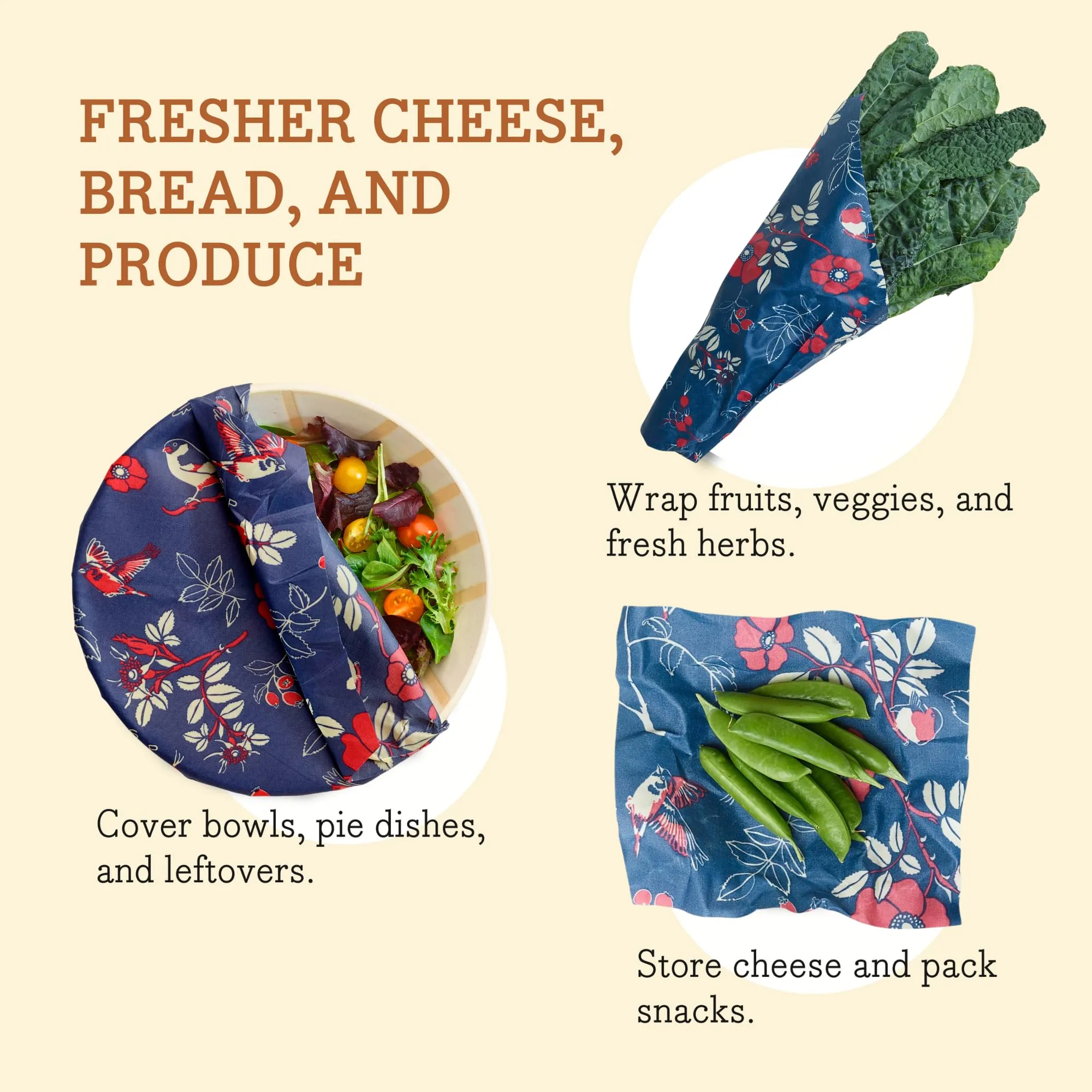 Bee's Wrap: Reusable Beeswax Food Wraps - Plastic-Free (Pack of 3)