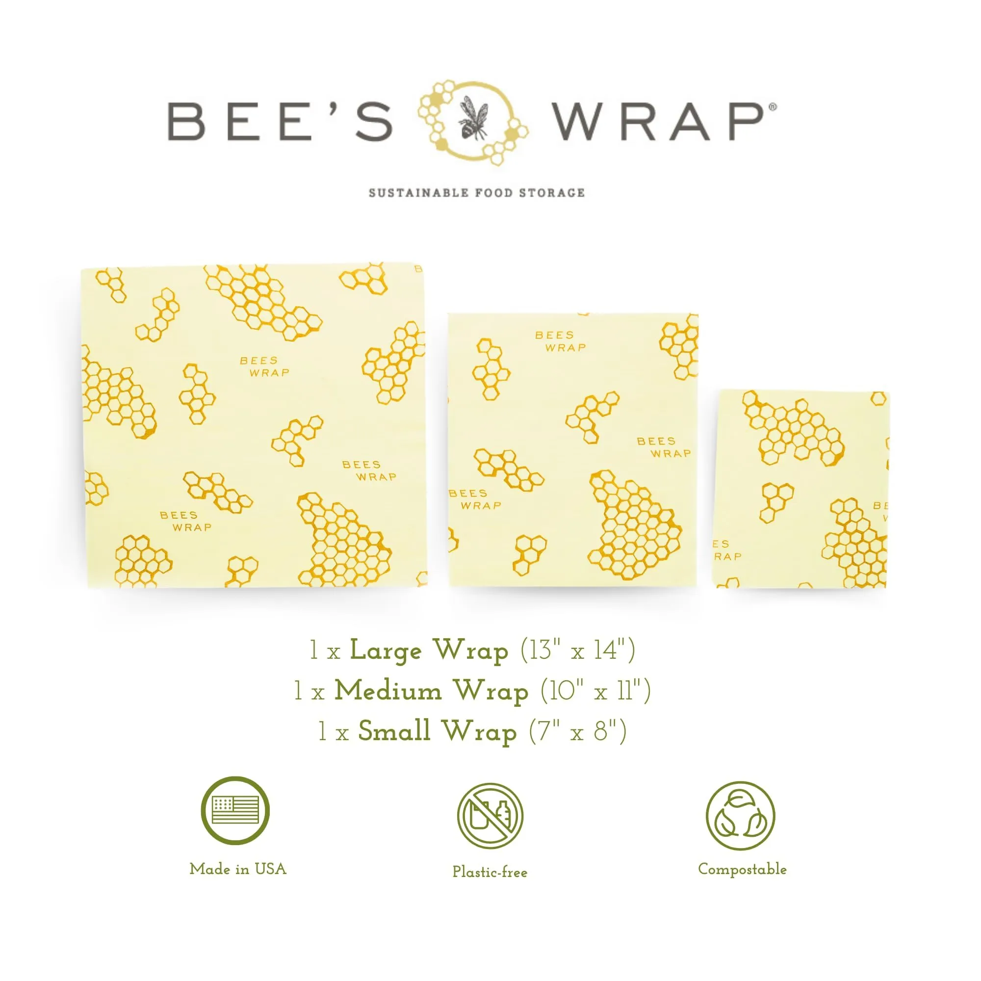 Bee's Wrap: Reusable Beeswax Food Wraps - Plastic-Free (Pack of 3)