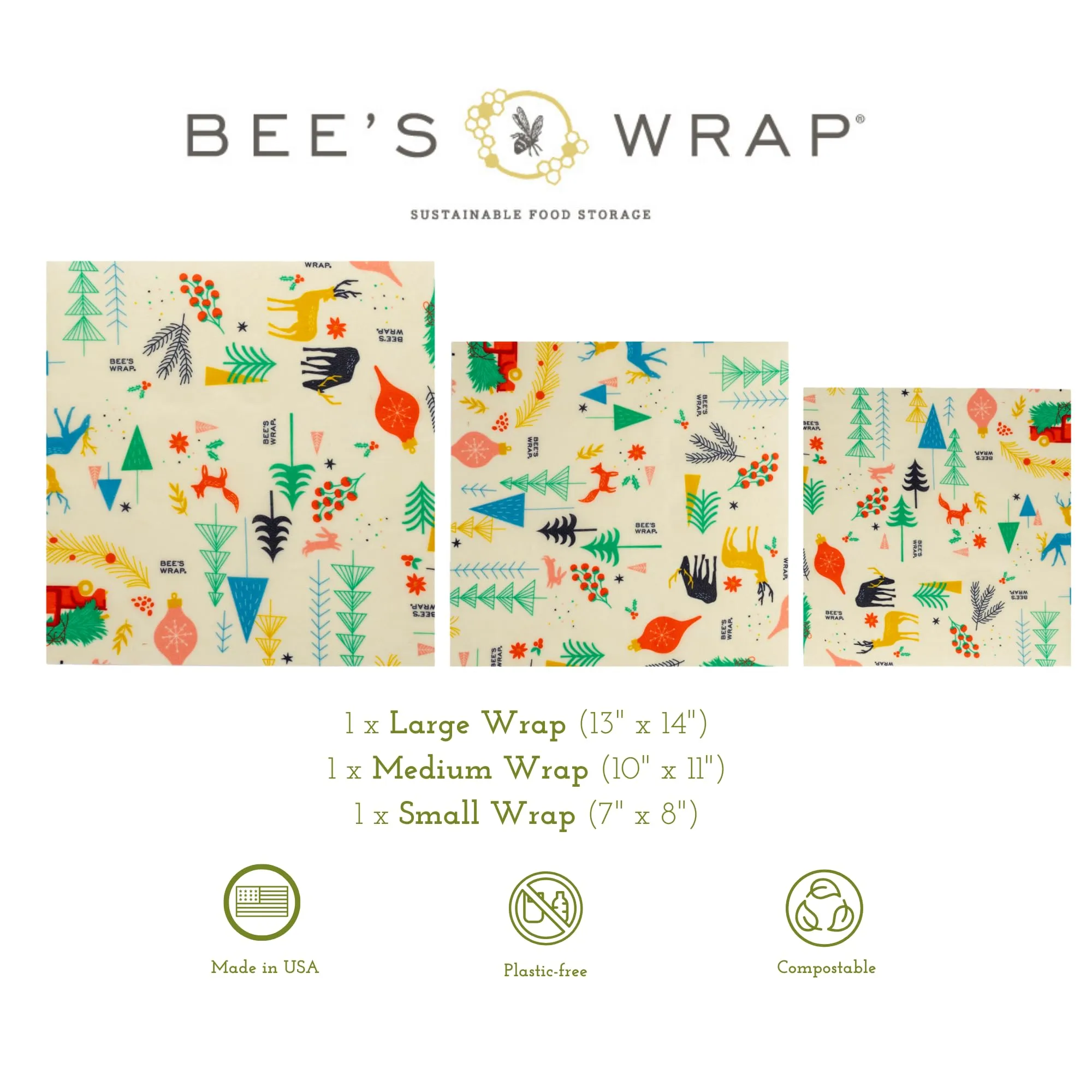 Bee's Wrap: Reusable Beeswax Food Wraps - Plastic-Free (Pack of 3)