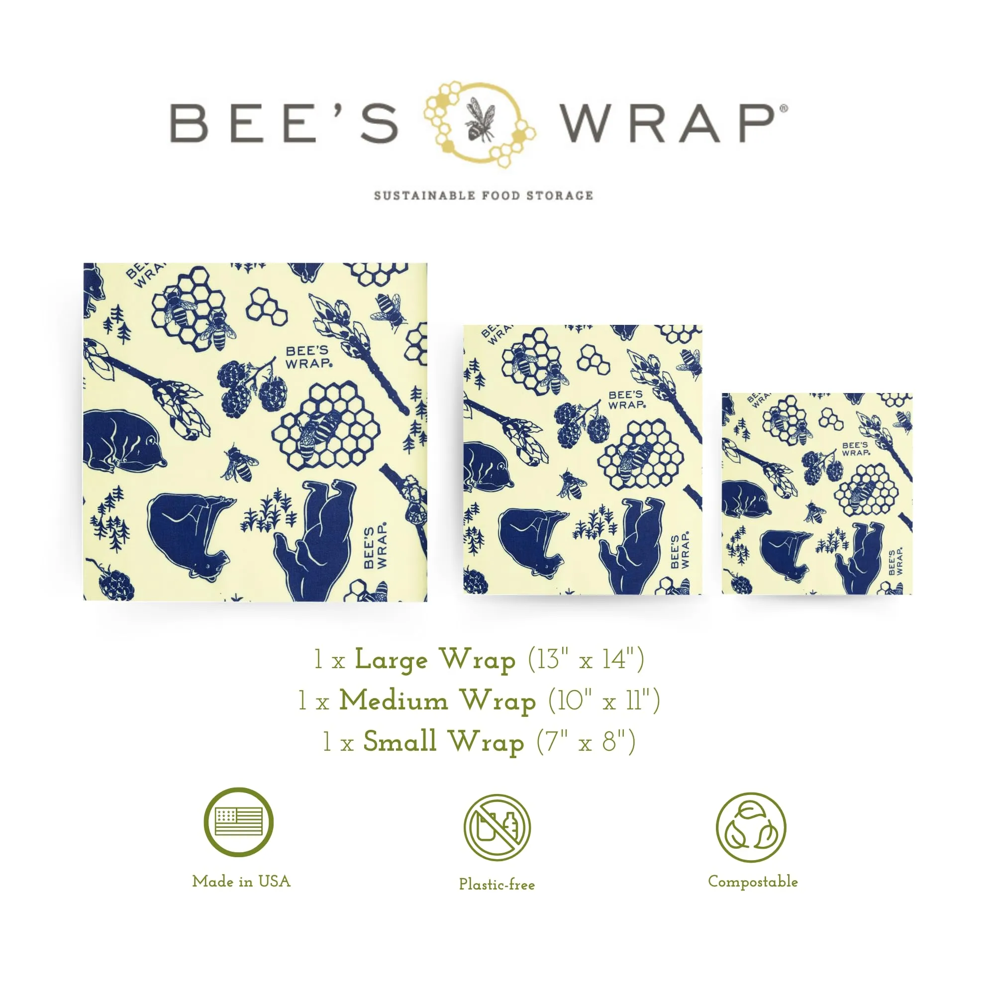 Bee's Wrap: Reusable Beeswax Food Wraps - Plastic-Free (Pack of 3)