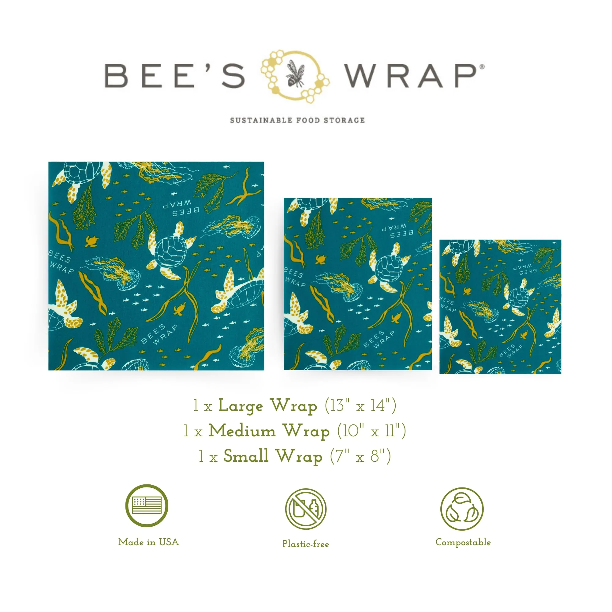 Bee's Wrap: Reusable Beeswax Food Wraps - Plastic-Free (Pack of 3)