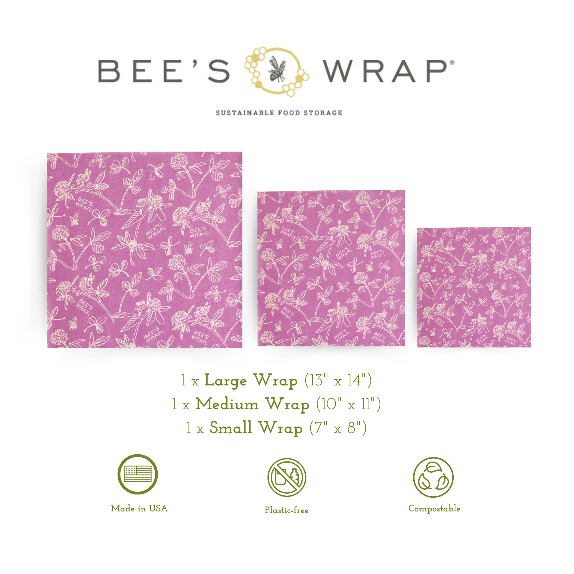 Bee's Wrap: Reusable Beeswax Food Wraps - Plastic-Free (Pack of 3)